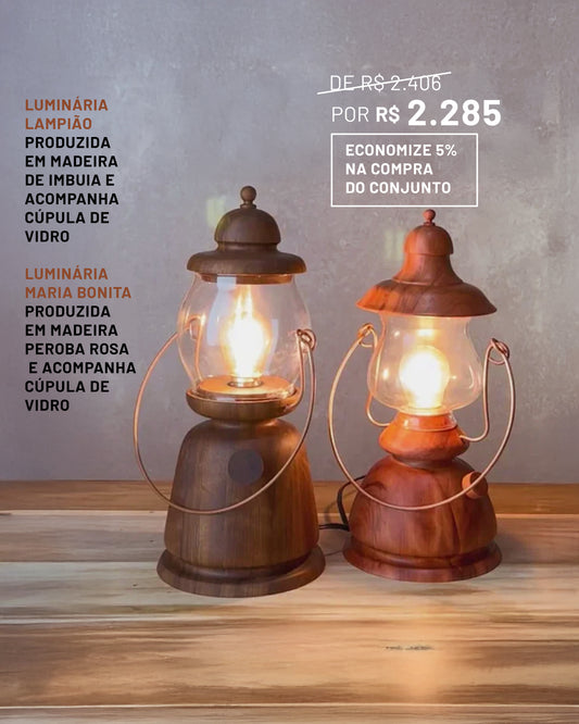 Par de Luminárias Lampião e Maria Bonita