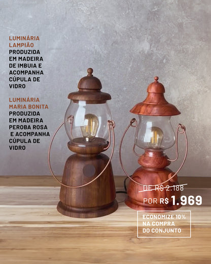 Par de Luminárias Lampião e Maria Bonita