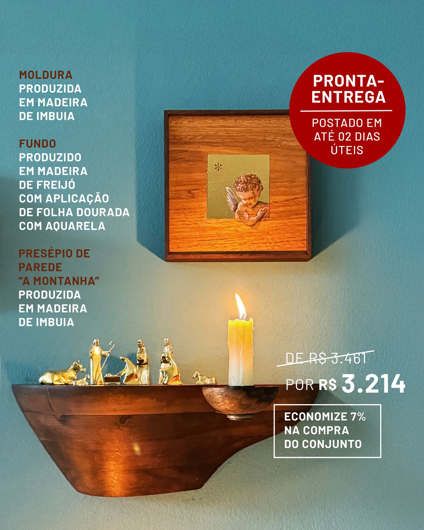 Conjunto Presépio a Montanha + Quadro Anjinho na Janela