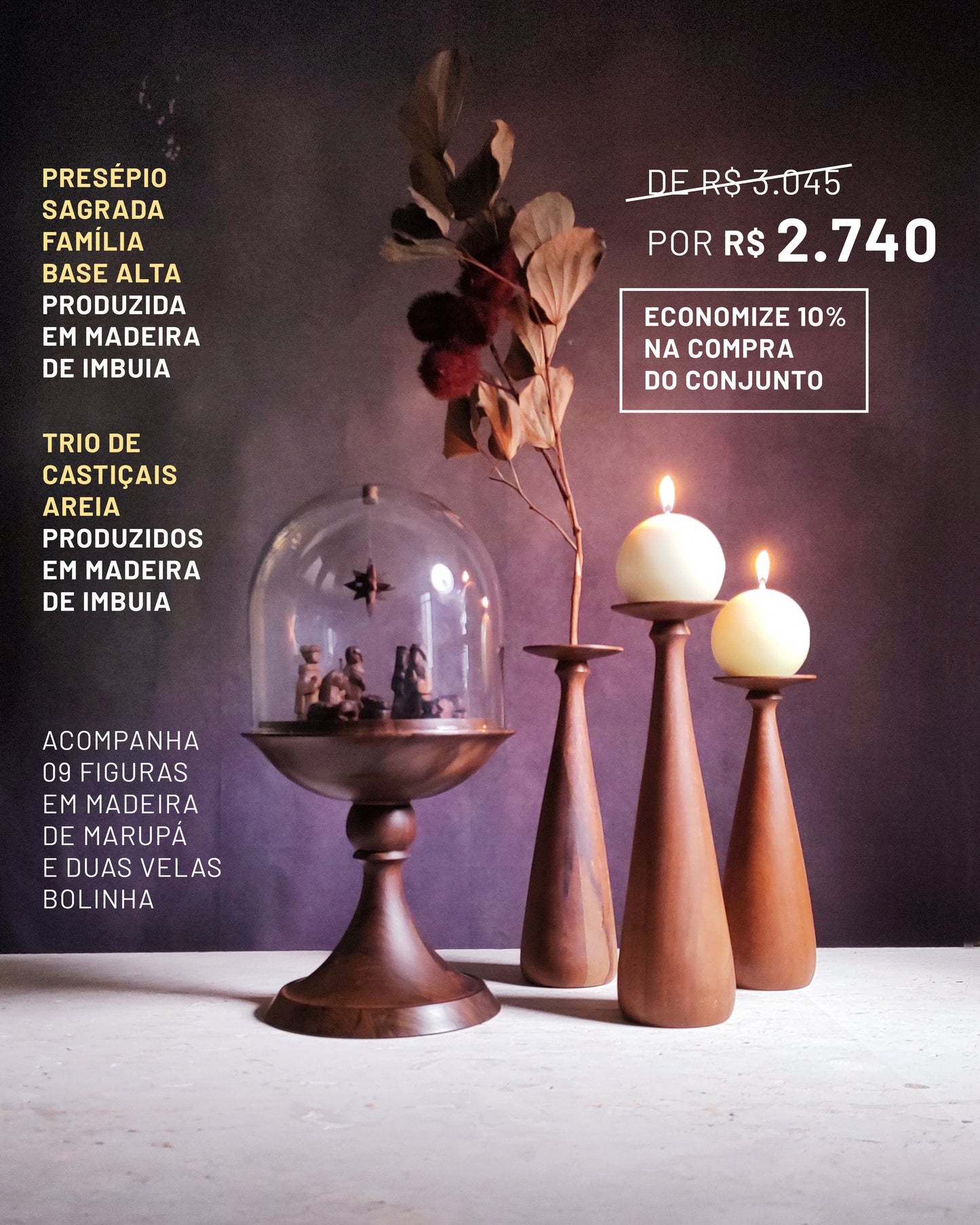 Presépio Sagrada Família Base Alta Imbuia