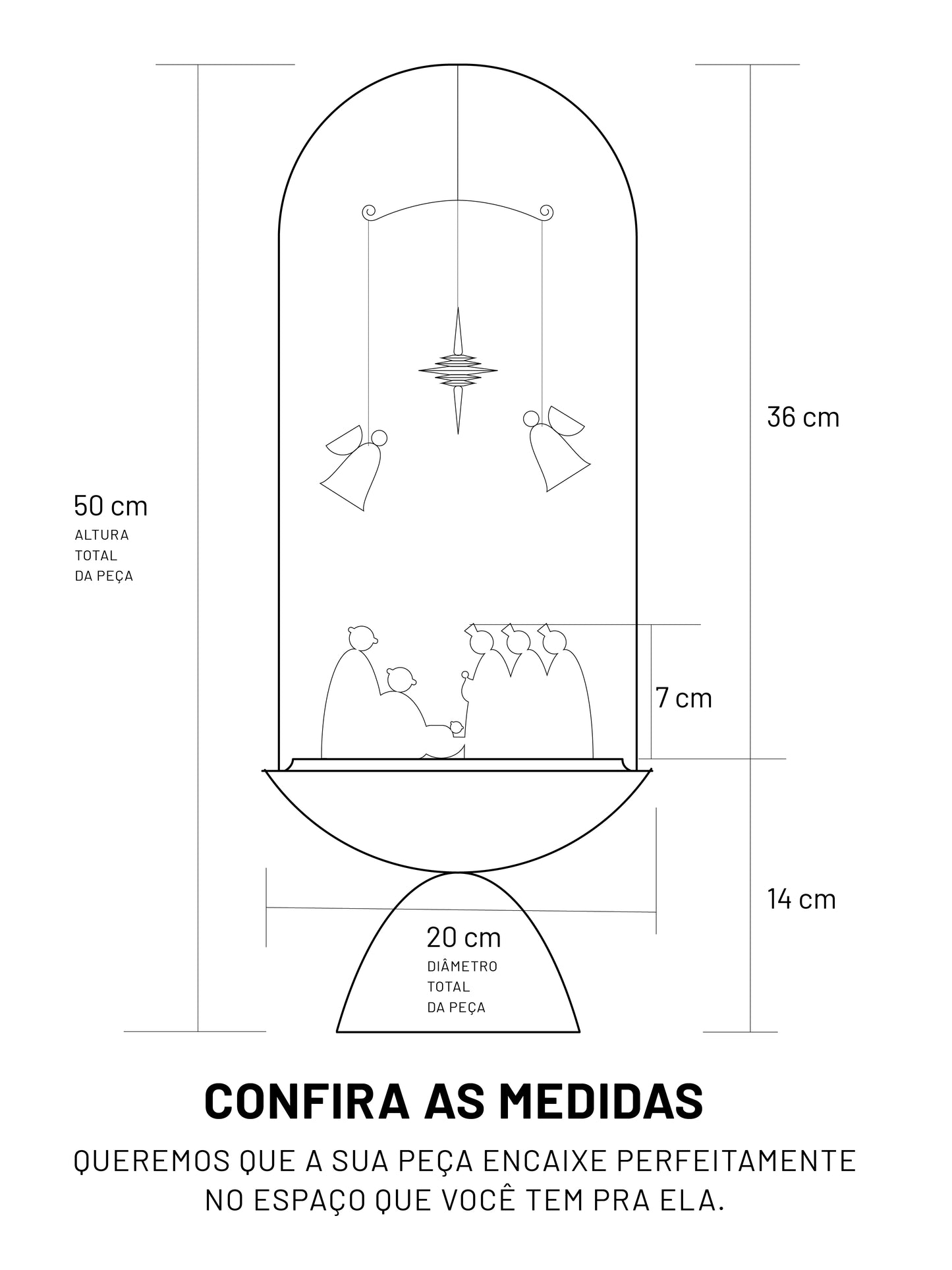 Presépio com Móbile Base Alta com Trio de Castiçais Anjos - Imbuia